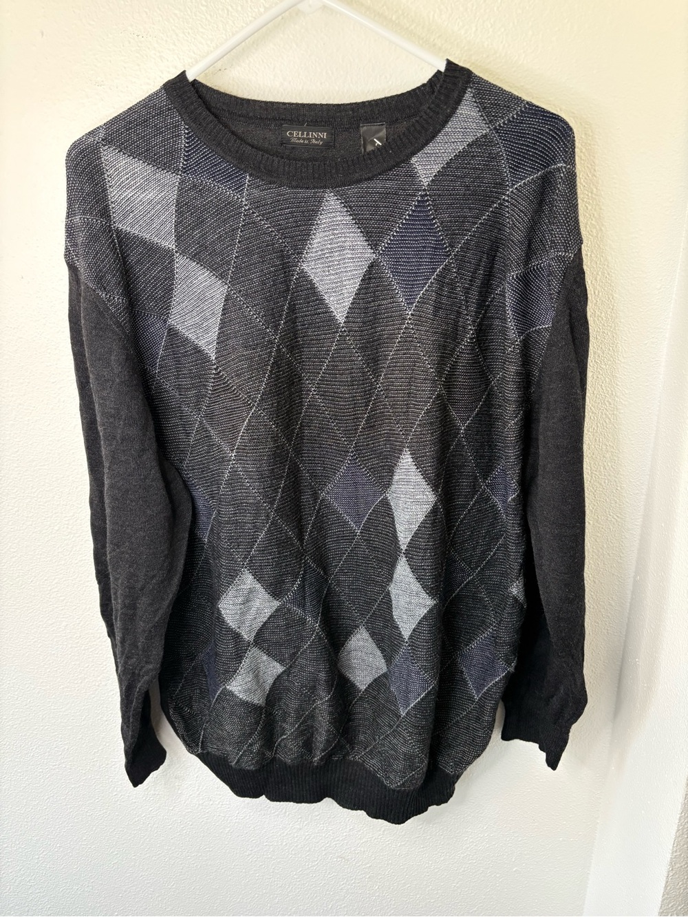 Vintage Men's Charcoal Argyle Crewneck Sweater - XL
